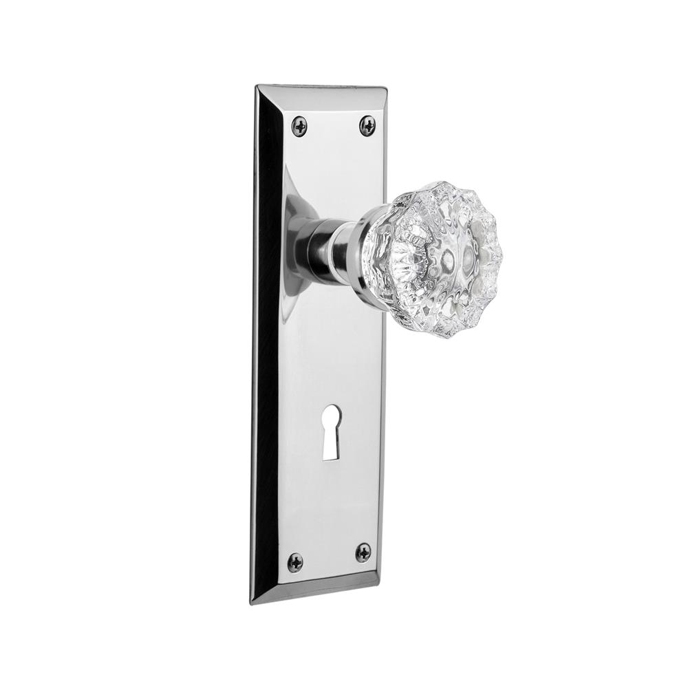 Nostalgic Warehouse NYKCRY Mortise New York Plate with Crystal Knob and Keyhole in Bright Chrome